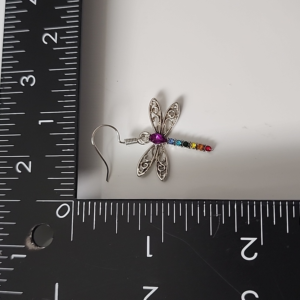 Dragonfly Earrings Multicolor Gems Boho #2 - Picture 3 of 3